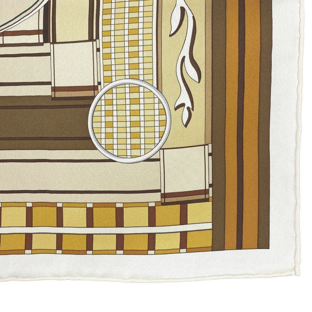 新同 エルメス カレ90 スカーフ VOLTES ET PIROUETTES ヴォルト エ ピルエット シルク ブラウン オレンジ ホワイト 箱 444401 11