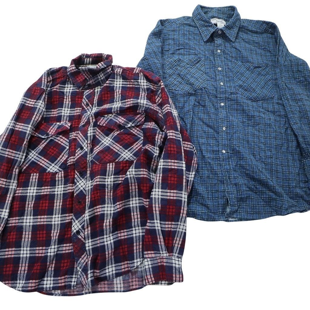 大人気，2025 古着卸 まとめ売り プリントネル 長袖シャツ 10枚セット (メンズ L /XL ) マドラス ボックスカット 総柄 ダブルフラップ 中古 古着 NB7999