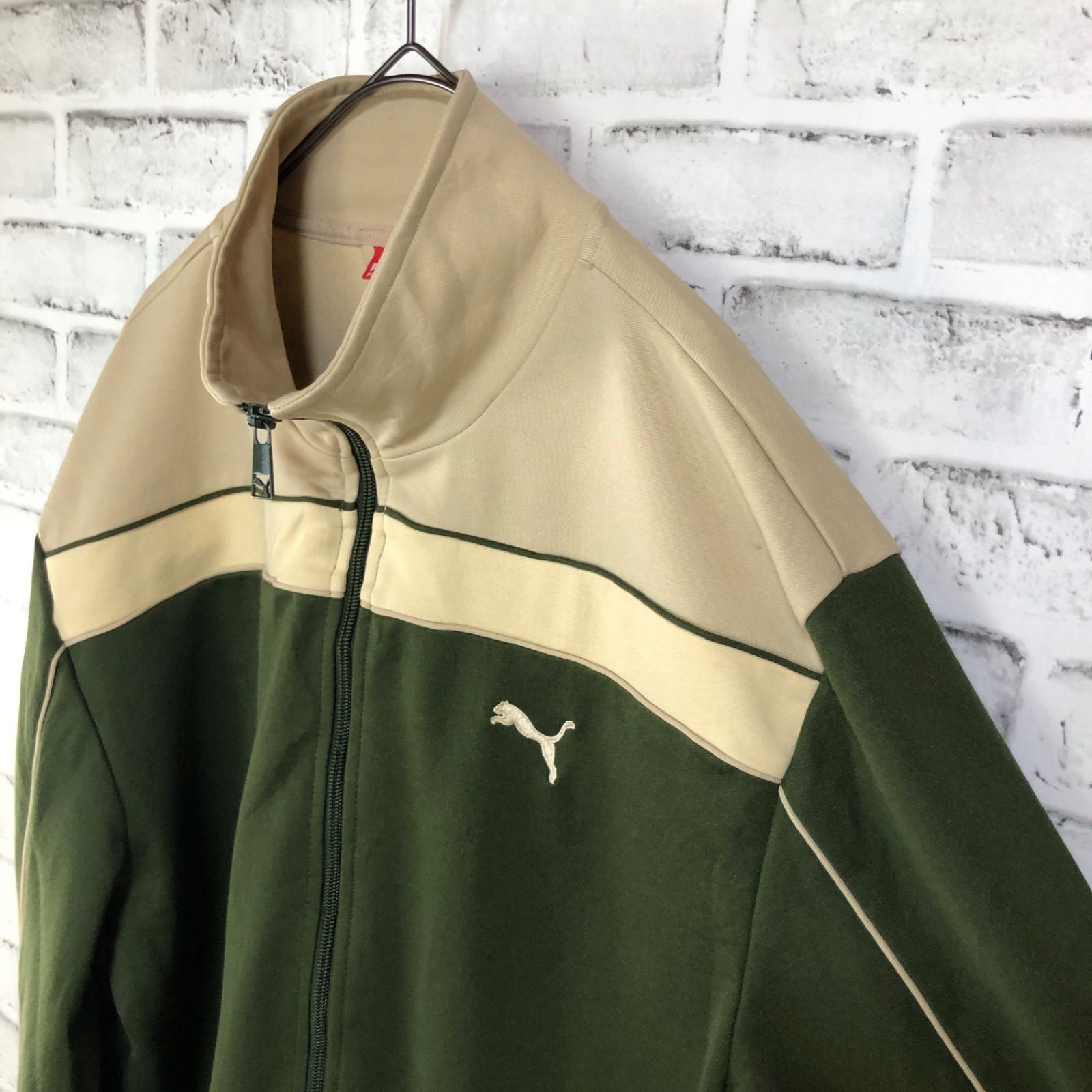 希少カーキXXL⭐️PUMA トラックジャケット/ジャージ 刺繍プーマロゴ 