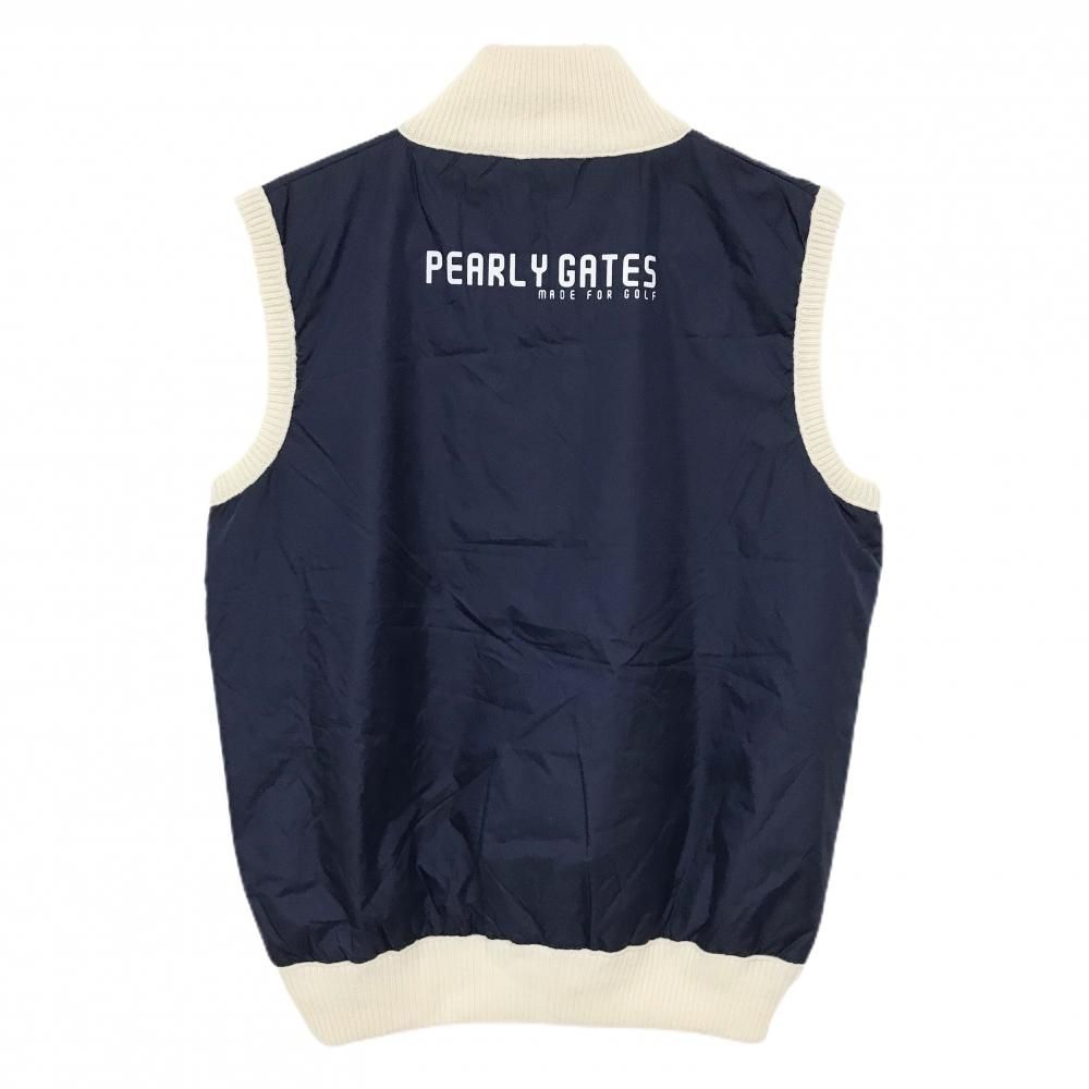 幸せ 超 パーリーゲイツ 中綿異素材ハイネックベスト アイボリー×ネイビー 一部中綿 前身頃柄 メンズ 4 M ゴルフウェア PEARLY GATES 格安