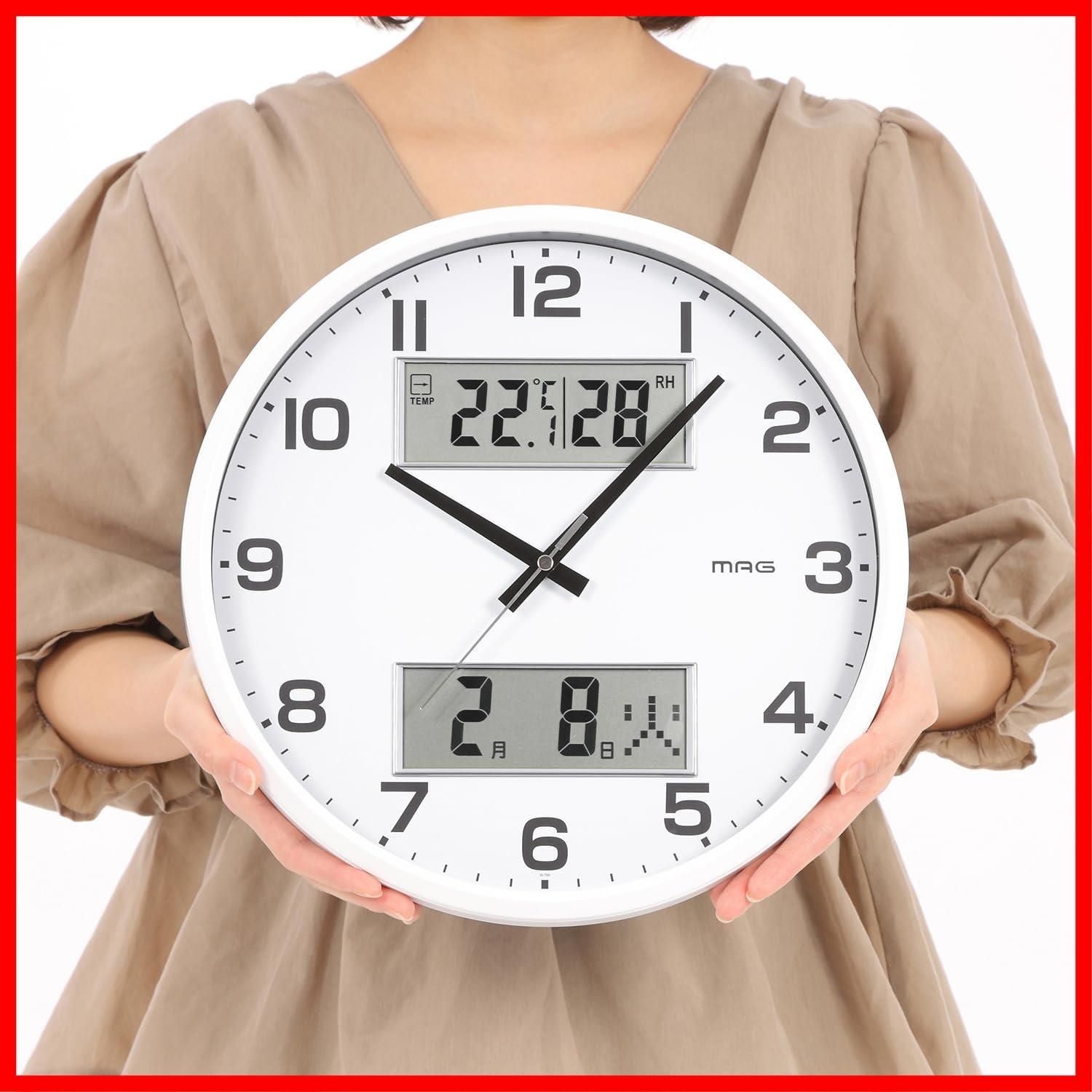 MAG(マグ) 掛け時計 業務用 電波時計 デジタル 大型 グランタイム 時報付き 置き掛け兼用 ホワイト W-780WH-Z 数量限定直径32cm W-766WH-Z ホワイト 曜日表示 日付 湿度 温度 連続