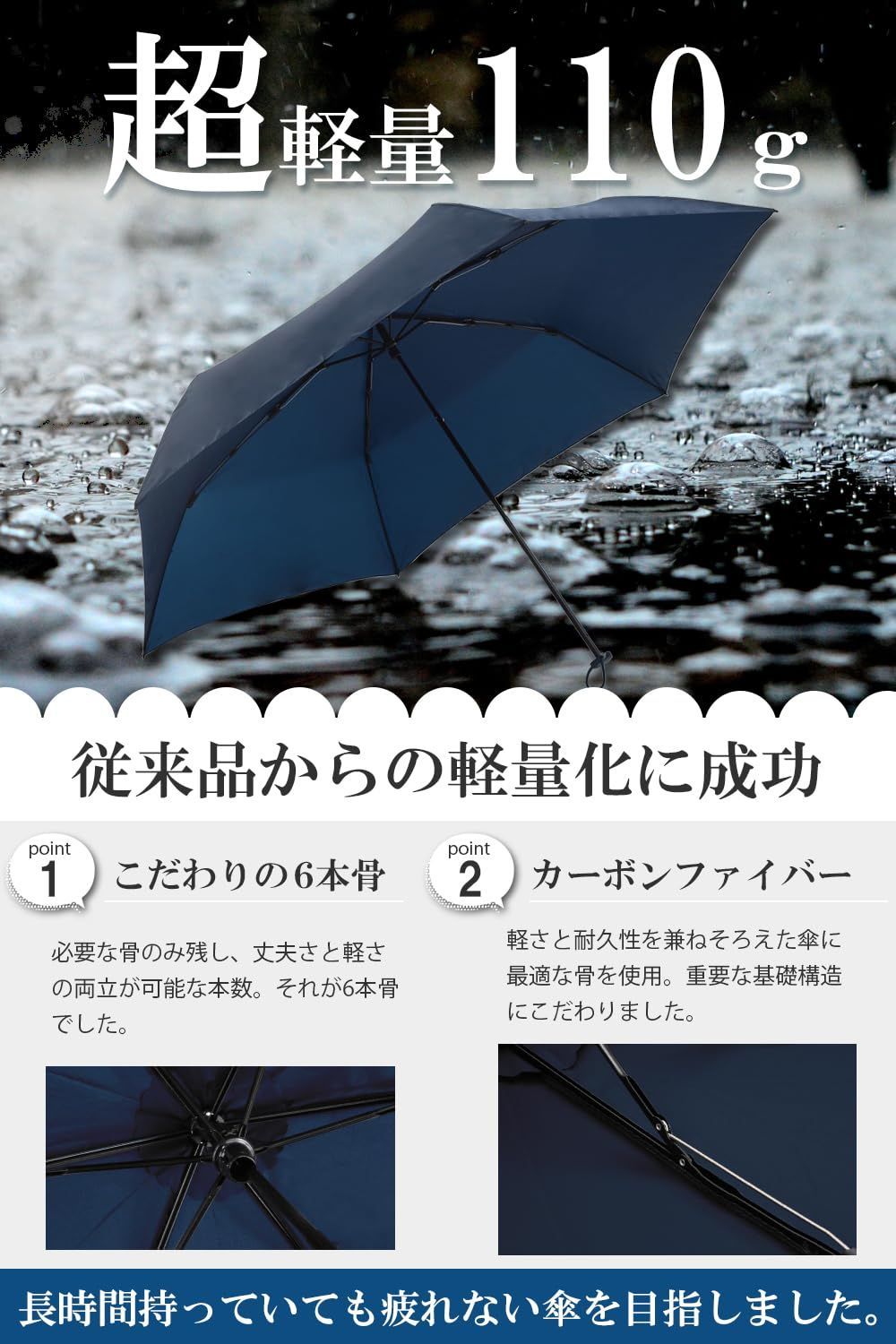 折り畳み傘 【軽量１１０ｇx直径９９cmｘ持運びコンパクト】(日本の