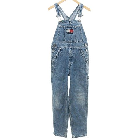 トミーヒルフィガー TOMMY HILFIGER 90s デニム オーバーオール フラッグタグ S/P 青 ブルー ☆AA★