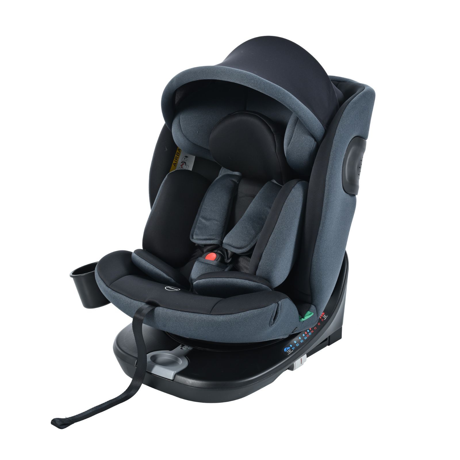 チャイルドシート 新生児 ISOFIX 0歳～12歳 360度回転式 40～150cm ジュニアシート 調節可能 洗える キャノピー付き ベビーシート ドリンクホルダー付き 出産祝い 車【ブラック＋グレー】