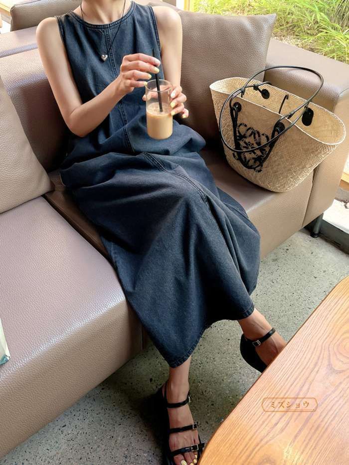 デニム ワンピース 大きいサイズ デニムワンピース ノースリーブ