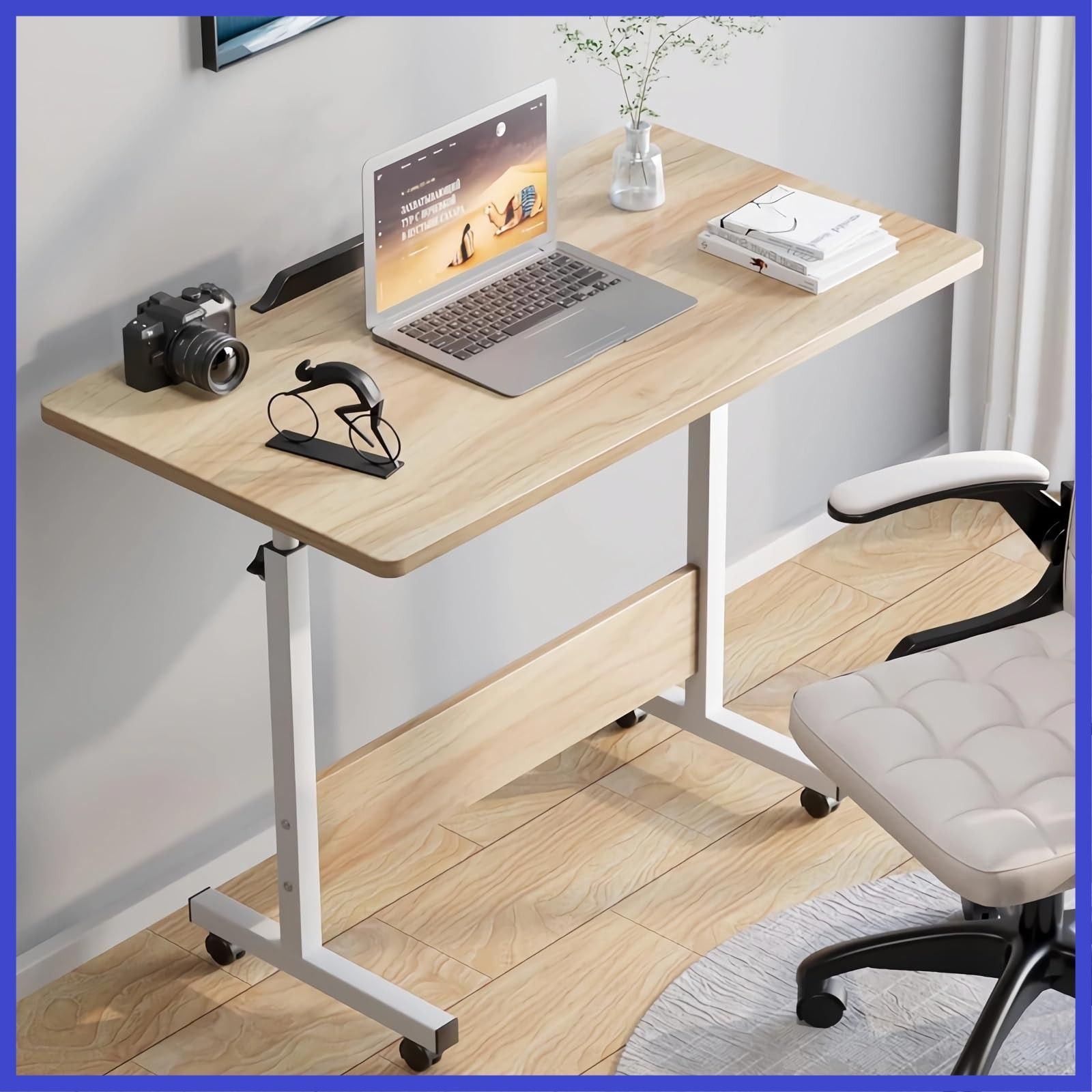 Rshtong 昇降デスク 折りたたみテーブル パソコンデスク 北欧 机 高さ調整 テーブル 幅80cm×奥行40cm PCデスク サイドテーブル キャスター付き 省スペース おしゃれ シンプル 化粧台 作業机 仕事用 組立簡単 木目調 80*40cm