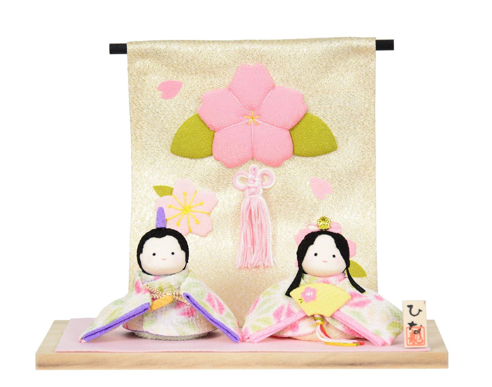 雛人形 龍虎堂 リュウコドウ ぽてりひな2人 麻の葉 コンパクト親王飾り ちりめん雛人形 小さい ミニ ひな人形 桜几帳付1-888