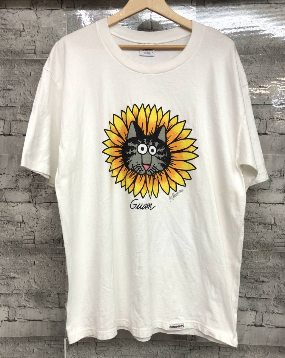 Crazy Shirts 半袖Tシャツ クリバンキャット USA製 ひまわり サイズL ホワイト 