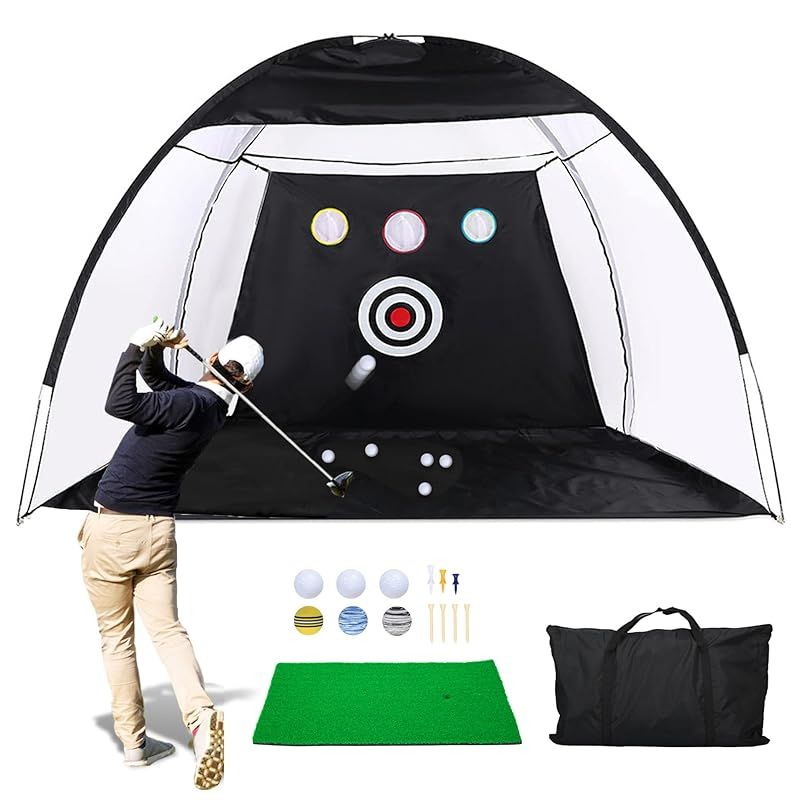 ohbien ゴルフ練習ネット 3Mｘ2Mｘ1.8M ゴルフネット 大型 室内屋外 設置簡単 ゴルフ 取り外しが簡単 向き日常練習用ネット自宅練習用ネット ポータブル収納 ゴルフ ネット 庭 キャリーバッグ付き 0