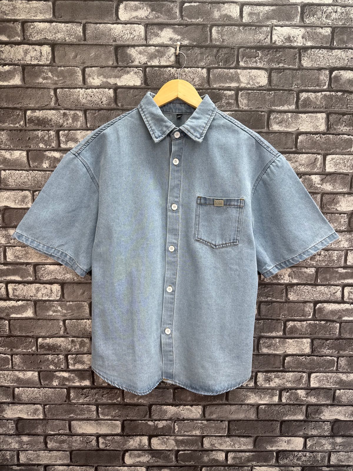 shibuya element|シブヤエレメント メンズ トップス シャツ ワイシャツ デニム 半袖 ユニセックス ブルー Lサイズ