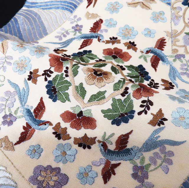 袋帯 中古 蘇州刺繍 中国三大刺繍 花鳥 花紋 華文 波 全通 T732