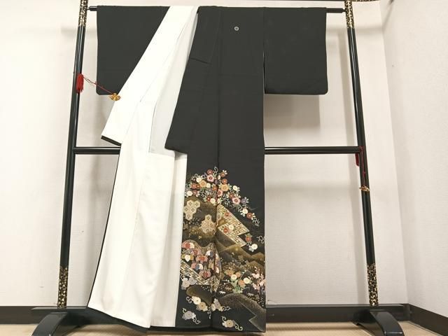 平和屋着物○京友禅の第一人者 松井青々 黒留袖 駒刺繍 寿光織 吉祥花