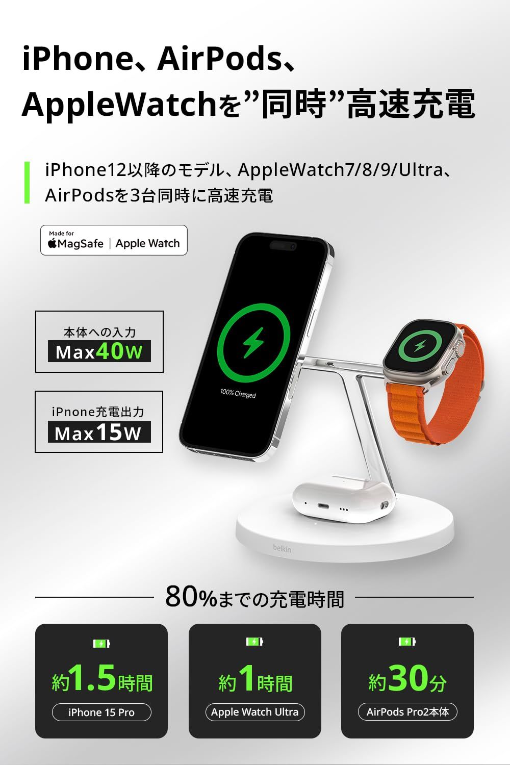 ワイヤレス充電器 MagSafe公式認証