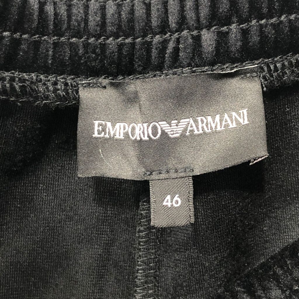 EMPORIO ARMANI エンポリオ アルマーニ ベロア トラックパンツ ワンポイントロゴ サイドジッパー ブラック (メンズ 46) 中古 古着 Q3588