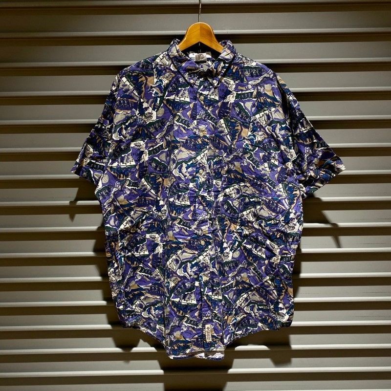 コロンビア Columbia ボタンダウン シャツ 半袖 総柄 サイズ：メンズ XXL ビッグサイズ パープル【PI】