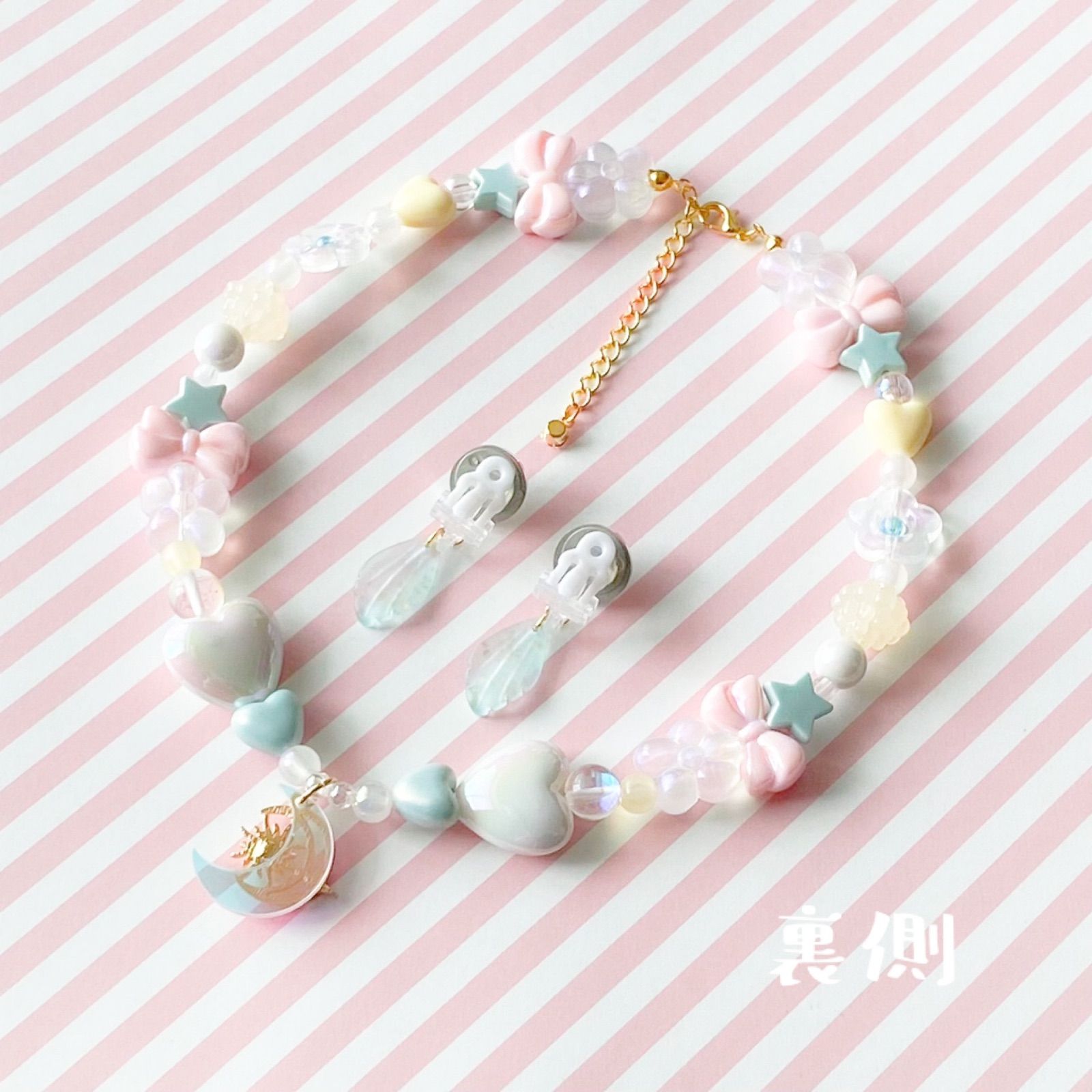 little princess＊yume kawa - mint blue wing キッズイヤリング + キッズ ネックレス セット ＊ キッズアクセサリー プレゼント ハロウィン 女の子 ゆめかわ noakoma