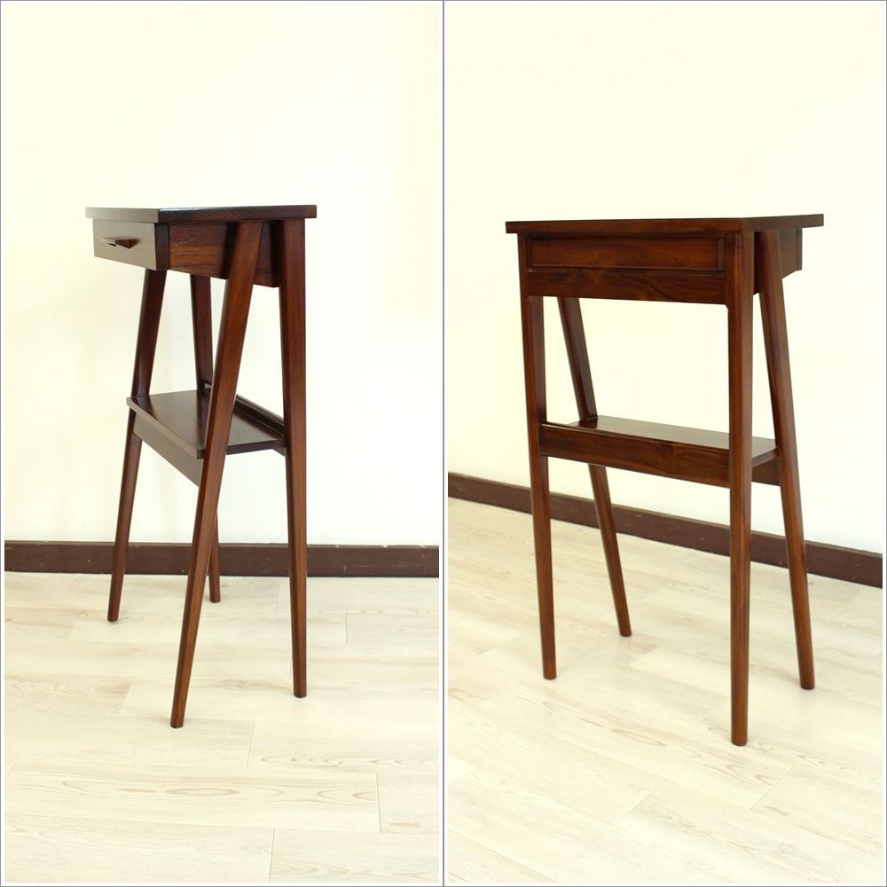 コンソールテーブル 玄関 花台 チーク 無垢 フラワースタンド 引出しつき 45x24x80cm コンパクト スリム おしゃれ ディスプレイ 加湿器スタンド 玄関 飾り棚 スッキリ 小さめ FUR-0033 MARWIL-DEMENAGEMENTS_CH