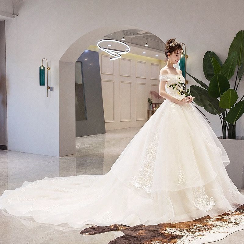 オフショルダー 結婚式ドレス ホワイト シャンパン色 Vネック ブライダルドレス Aライン キレイめ ロングドレス 二次会