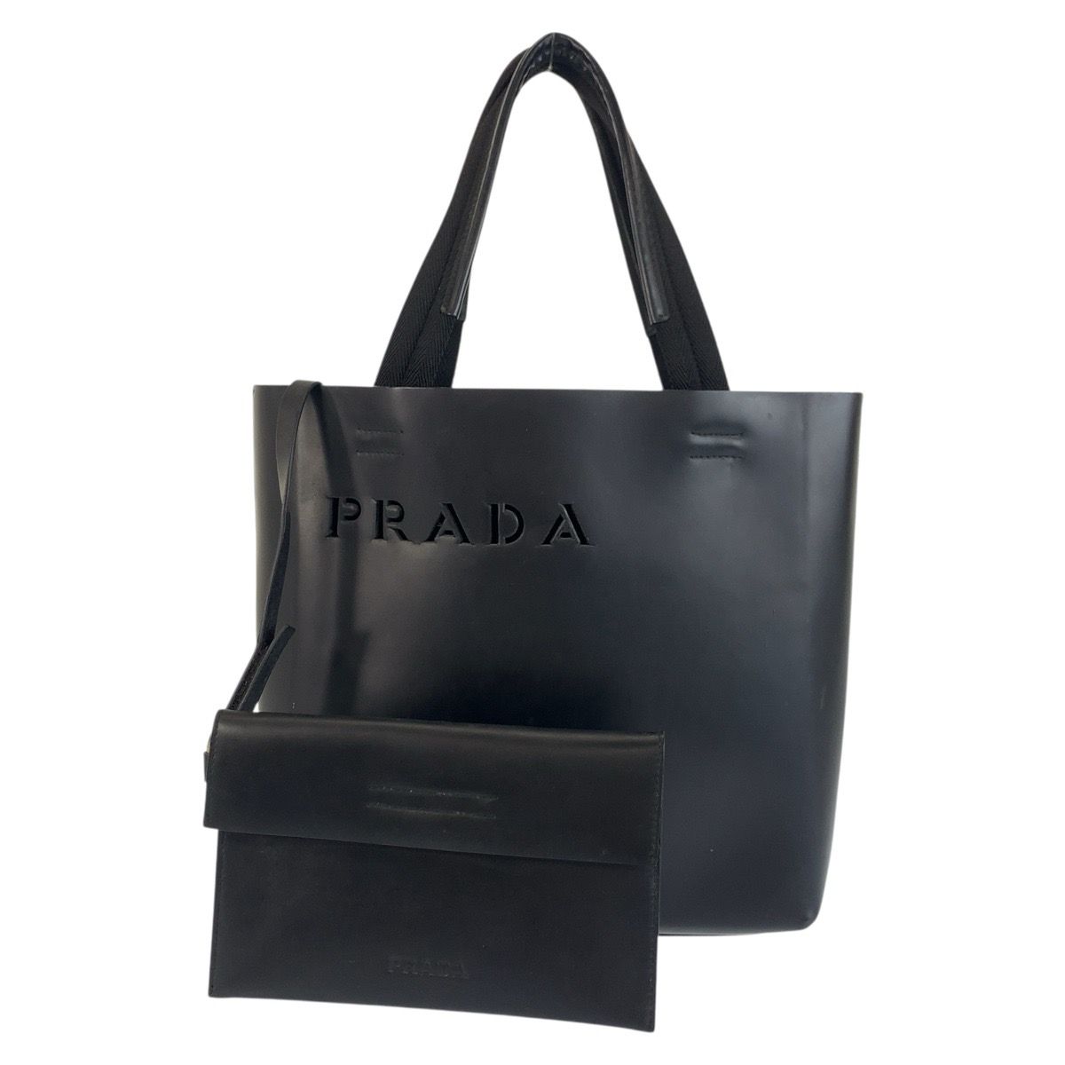 プラダ ロゴ レザー ハンド トート バッグ ブラック 黒. PRADA プラダ パンチングロゴ ブラック 黒 レザー トートバッグ