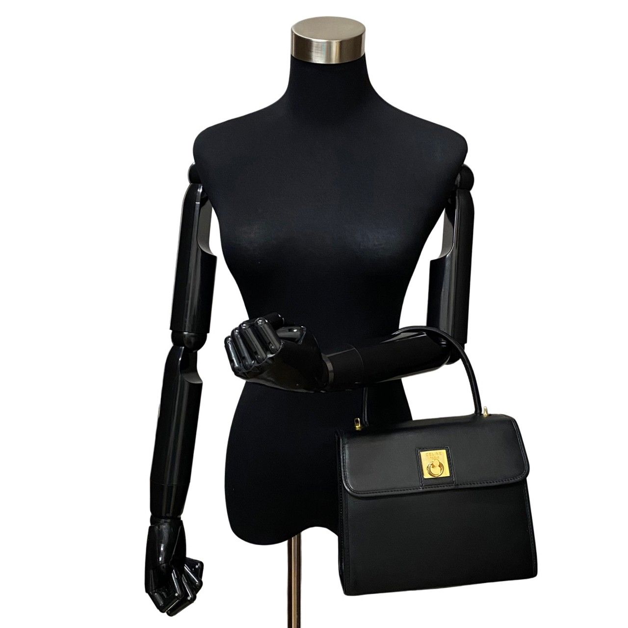 極 美品 保存袋付 CELINE セリーヌ ロゴ リング金具 レザー 本革 2way