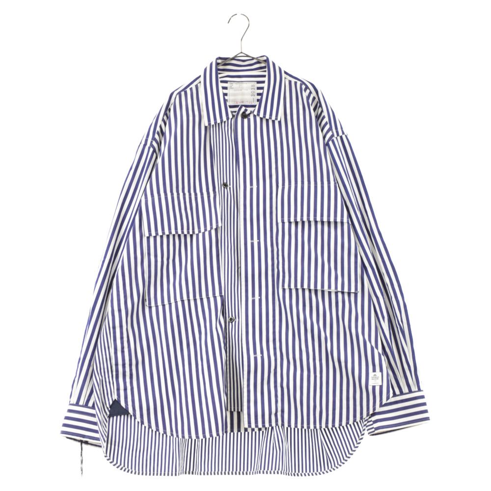 Sacai (サカイ) 23SS×Thomas Mason Cotton Poplin L／S Shirt 23-03038M トーマスメイソン  コットン 長袖シャツ ネイビー/ホワイト ストライプ - メルカリ