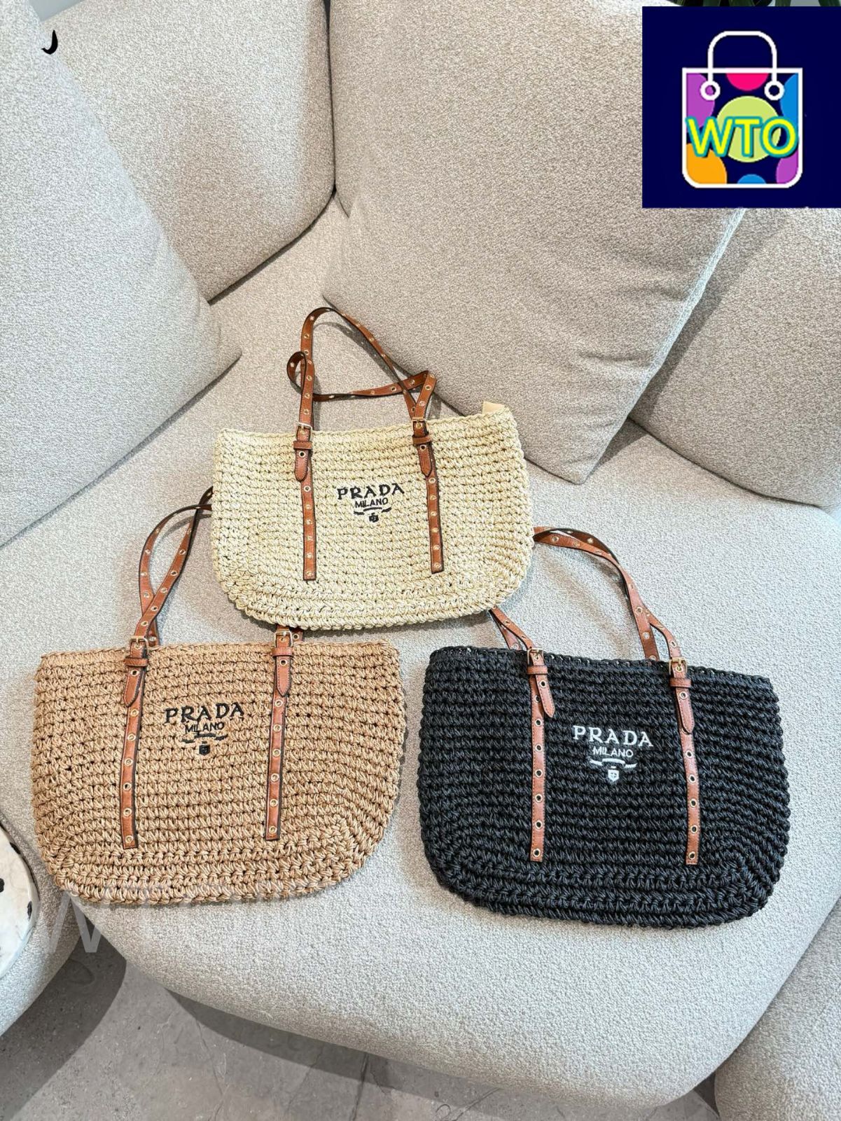 今日特価】Prada Straw Tote Bag - ストローショッピングバッグ