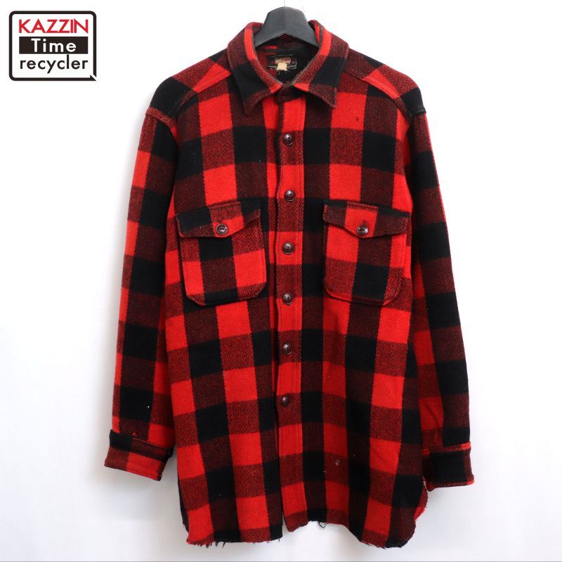50s vintage WOOLRICH ブロックチェック柄 ウール 長袖シャツ