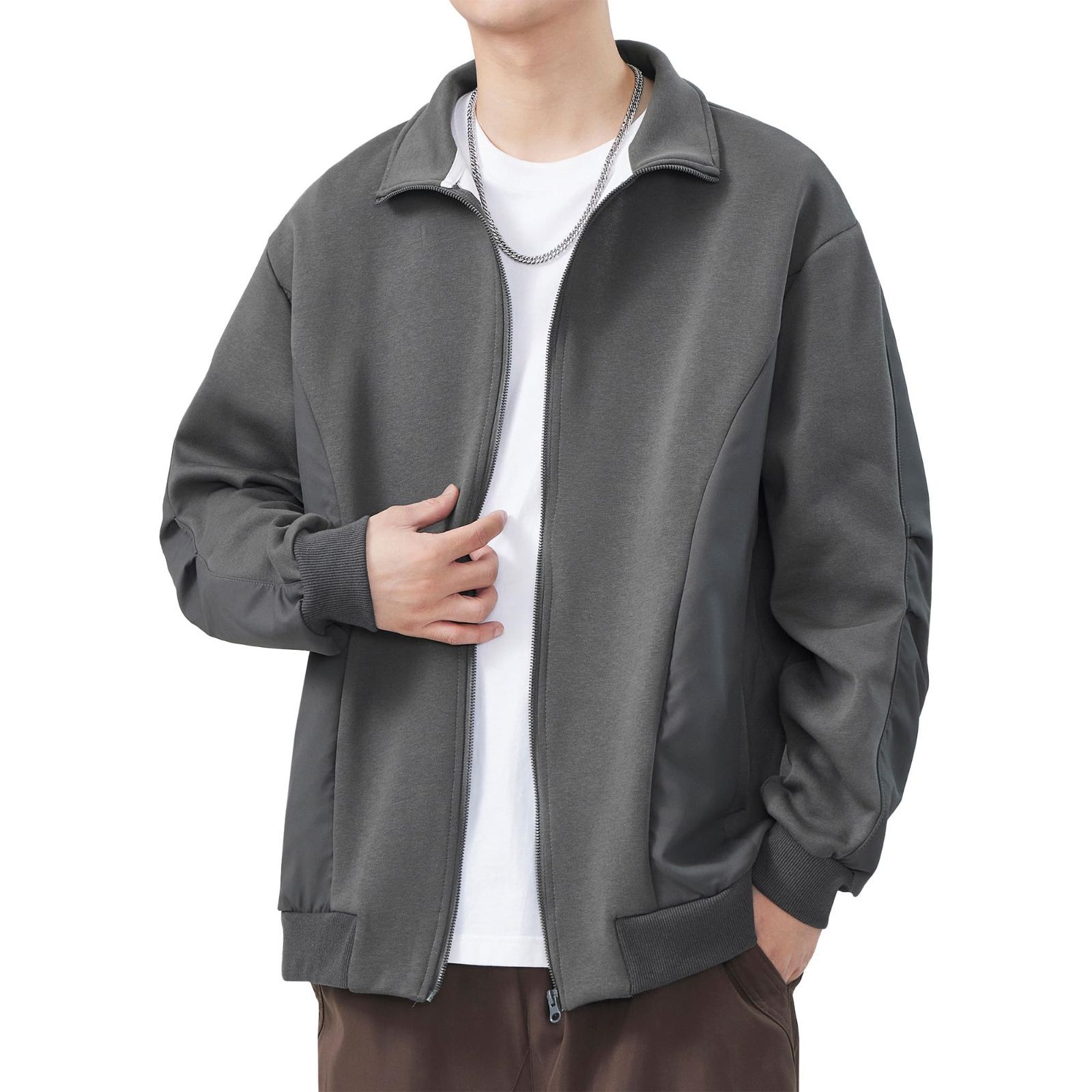 【新着商品】春秋服 スエット ライトアウター 軽量 薄手 カジュアルジャケット ブルゾン フルジップ スポーティ 長袖 スイングトップ ジャンパー メンズ スウェット スポーツ トレーナー ジ
