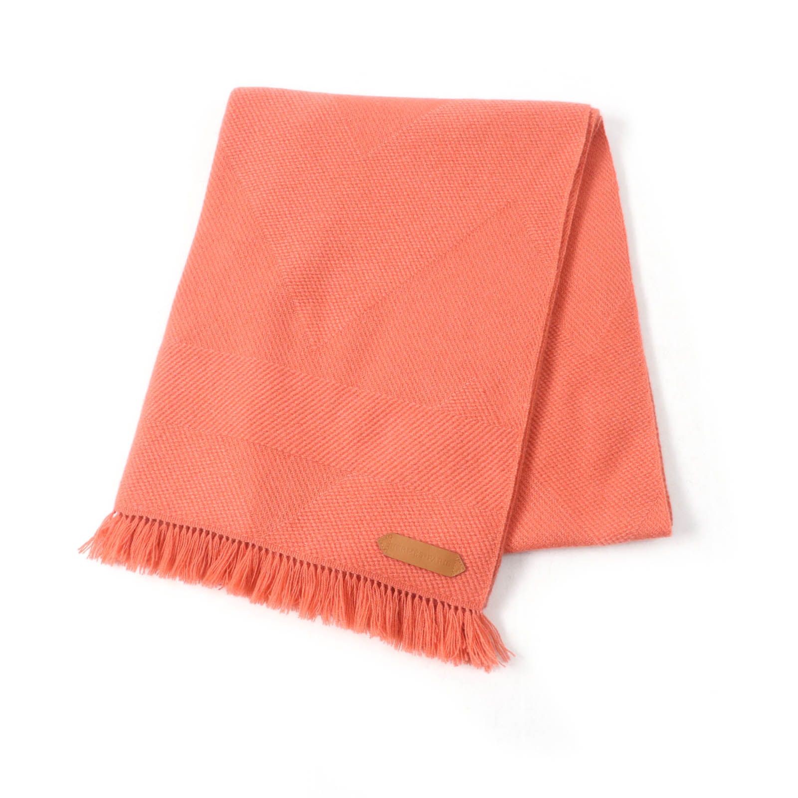 HERMES エルメス グランド シェブロン カシミヤ100％ Rose Blush レザーロゴパッチ フリンジ付 ストール マフラー き レディース