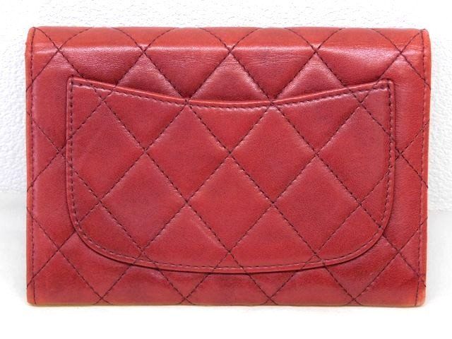 シャネル 10番台 ヴィンテージ コンパクト財布 ウォレット ラムスキン レッド 赤 レディース CHANEL 7I
