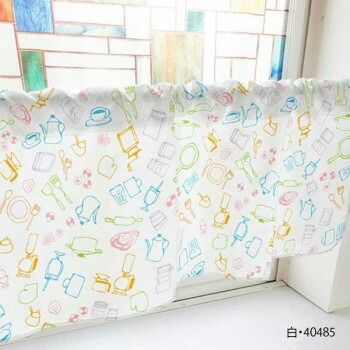 カフェカーテン 食器や焼き菓子 1000×450mm 白・40485