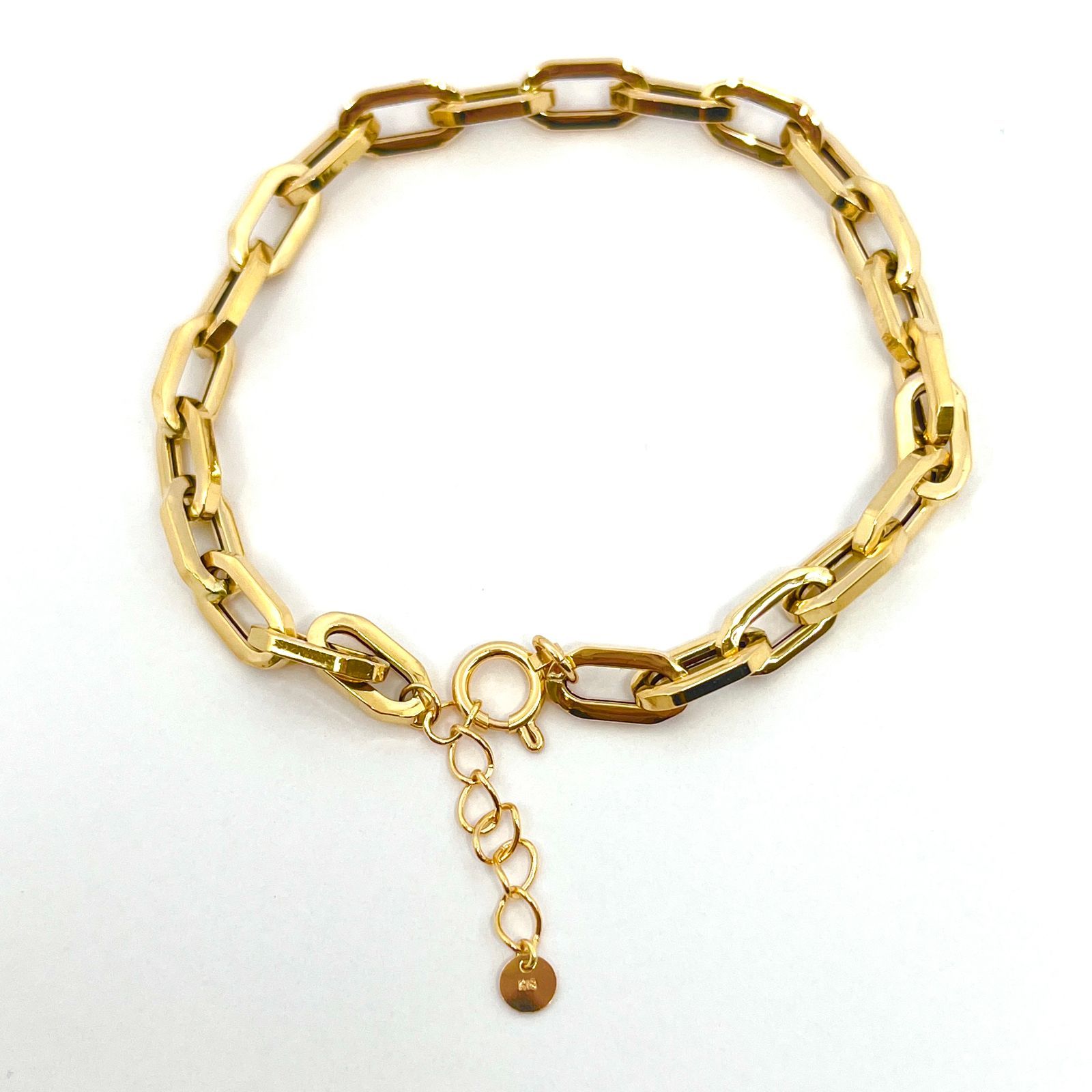 新品 18金 ペーパークリップ ブレスレット チェーン 幅5.2mm 20cm 