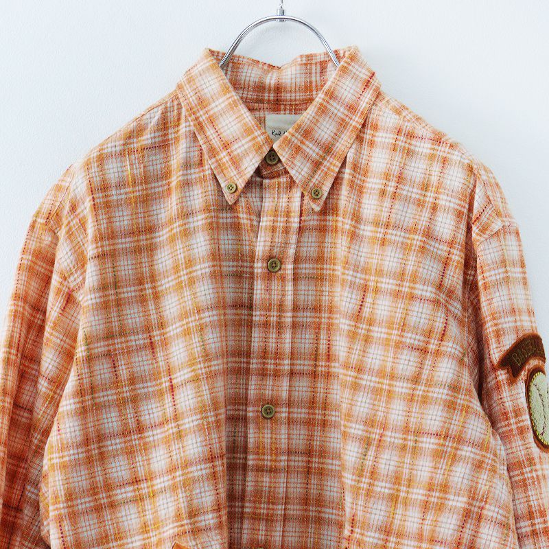 KarlHelmut メンズ　オレンジチェックシャツ カールヘルム Karl Helmut ワッペン チェック柄 長袖 ボタンダウン