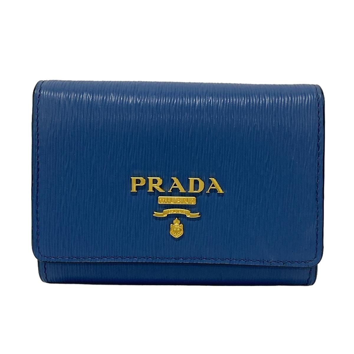 PRADA(プラダ) 2つ折り財布美品 - 1MH026 ブルー レザー - メルカリ