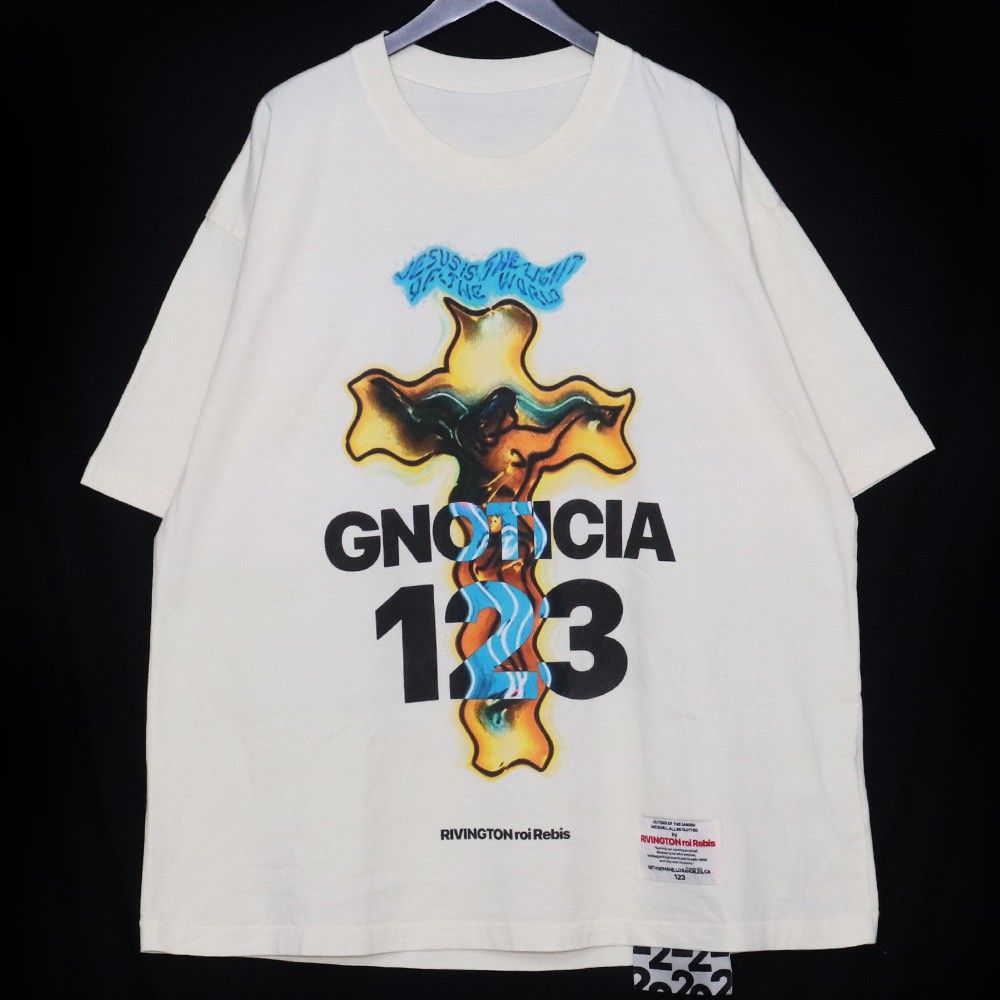 RRR123 バーニングクロスプリントTシャツ Mサイズ アイボリー