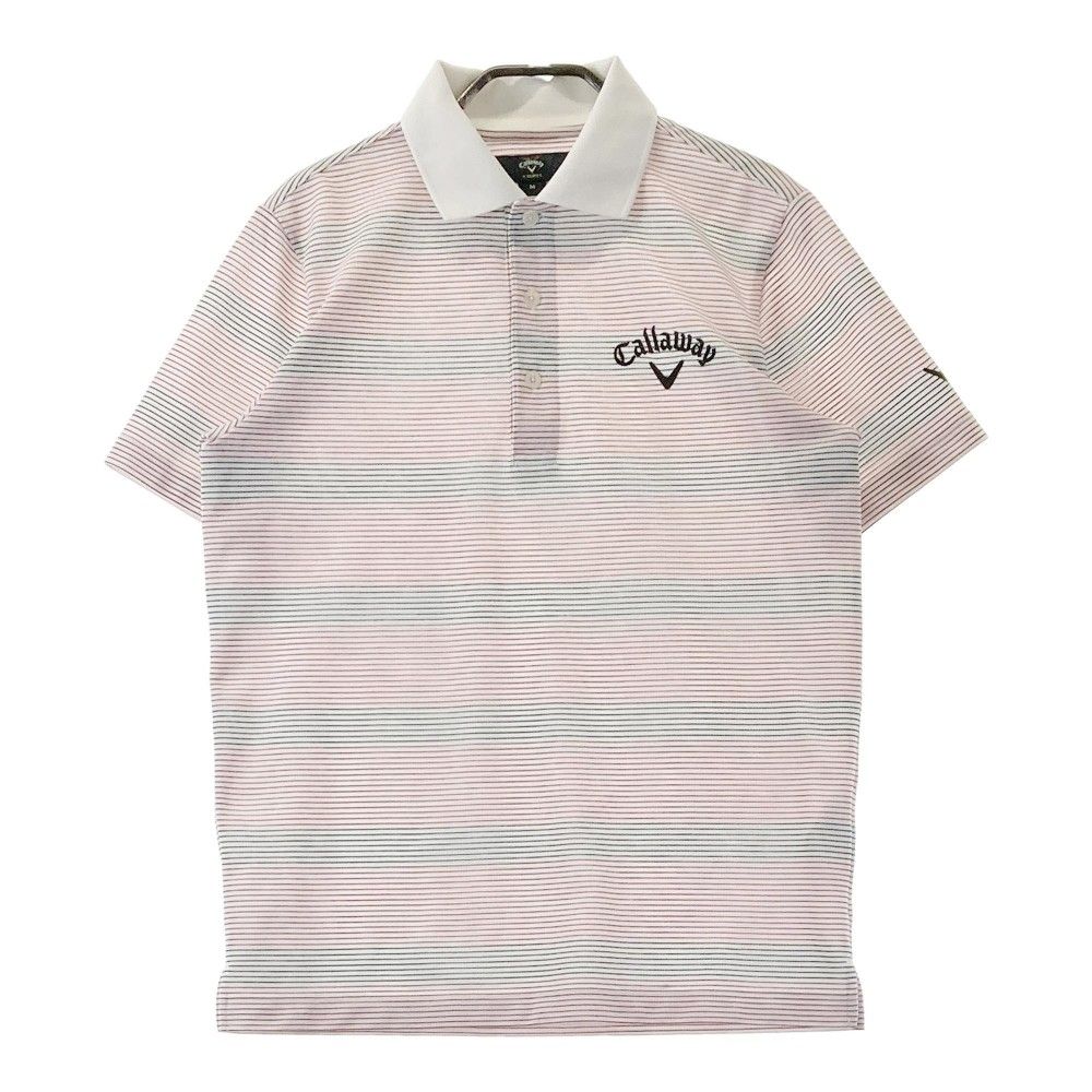キャロウェイ ゴルフウェア 半袖ポロシャツ Mサイズ 総柄 フラッグ柄 極美品 キャロウェイ] メンズ 半袖 ポロシャツ (ロゴプリント・吸水速乾性