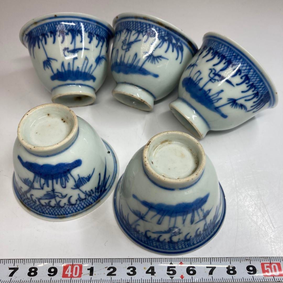 中国清時代 新渡青華煎茶碗5客 直径6.5㎝ 本Y5-0726 1F