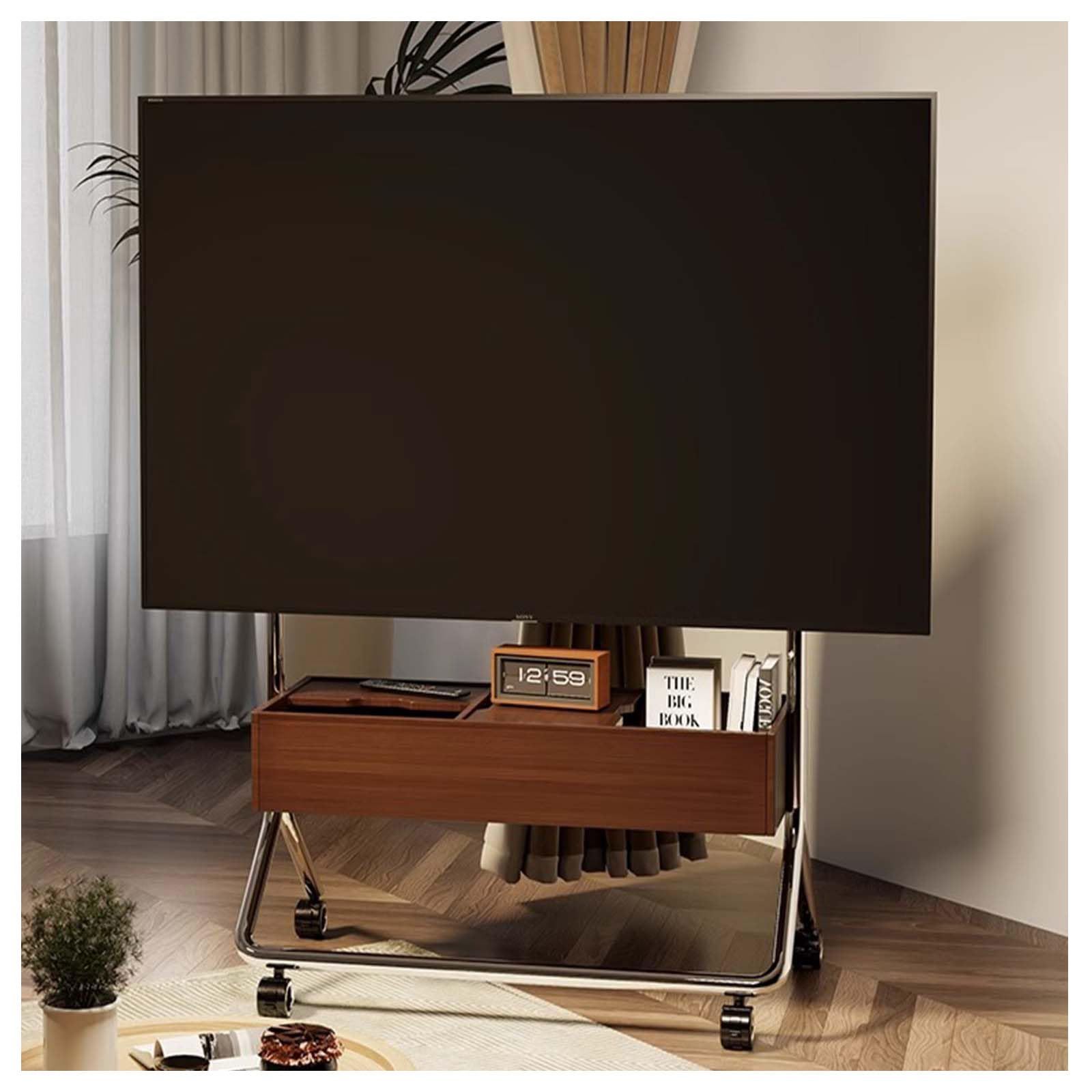 BeishiTenwaymili 壁寄せテレビスタンド ハイタイプ 32-65インチのテレビ|液晶ディスプレイに対応 自立式 TVスタンド キャスター付き テレビ台 有孔ボード付き 木製の棚板収納台付き ステンテス製 耐荷重50KG VESA600*500mm