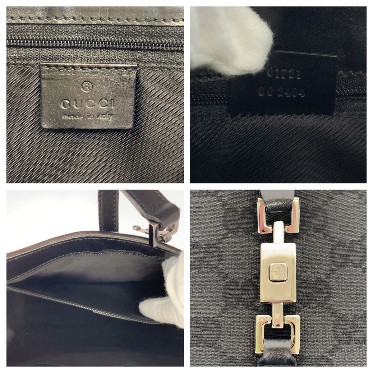 美品 GUCCI グッチ ジャッキー ブラック 黒 シルバー金具 GGキャンバス ...