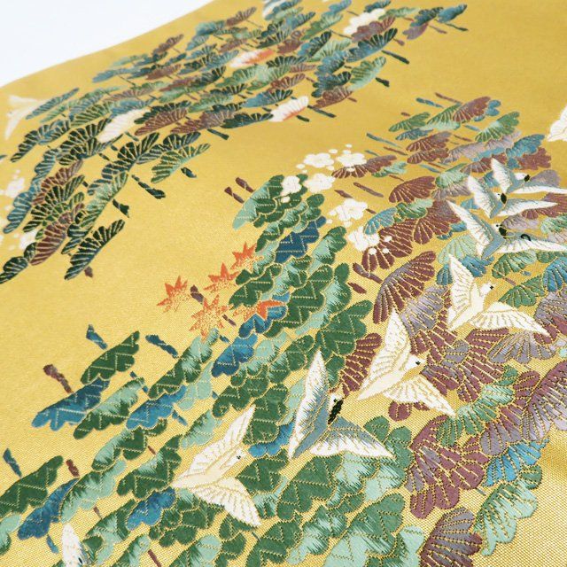 袋帯 未使用 正絹 六通 本金箔 花鳥模様 引箔 多色 金 A1232-13