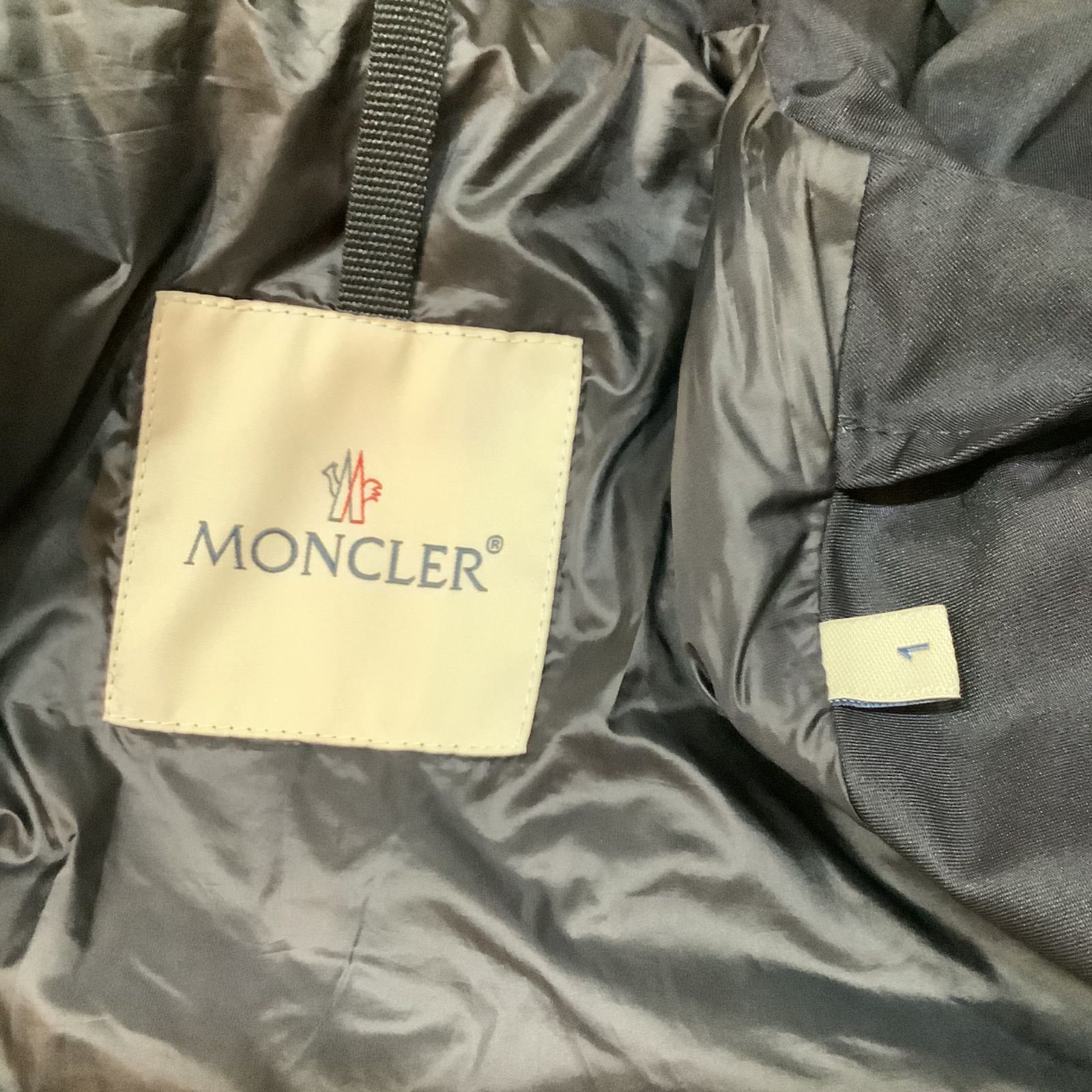 24SS モンクレール MONCLER ワッペン ロゴ ロング コート ネイビー SARRAN １レディース フード スプリングコート Aランク PL74