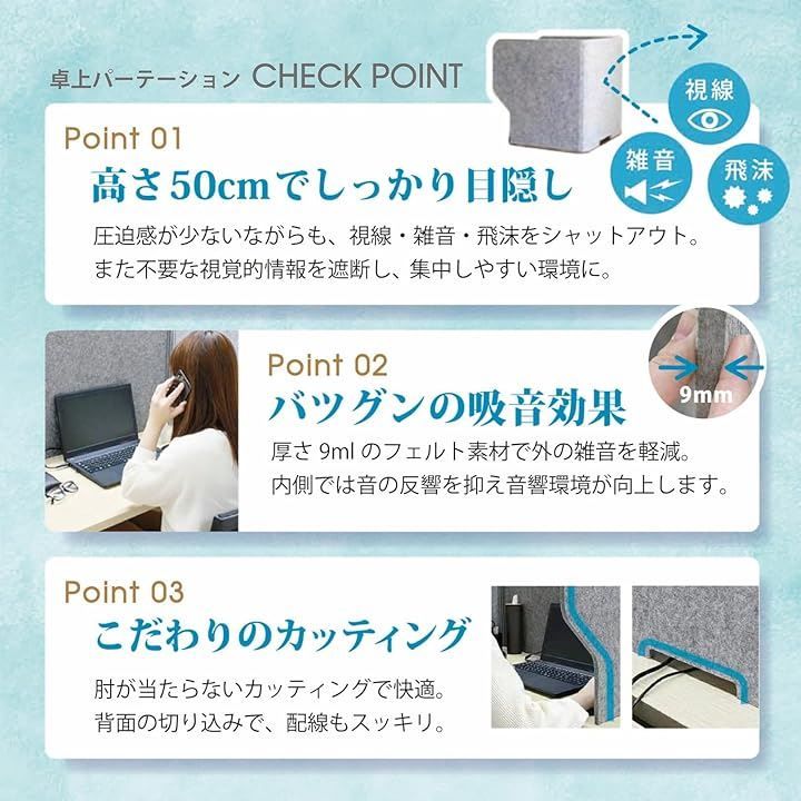 PIENSE 互換品 卓上 パーテーション 防音 仕切り 簡易 防音パネル 吸音パネル 防音室 衝立 折り畳み式(グレー, 100cm / 3枚)