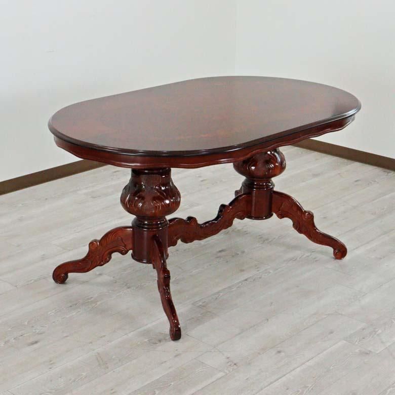 イタリア製 象嵌細工 大型ダイニングテーブル 食卓 机 楕円形 木製 猫