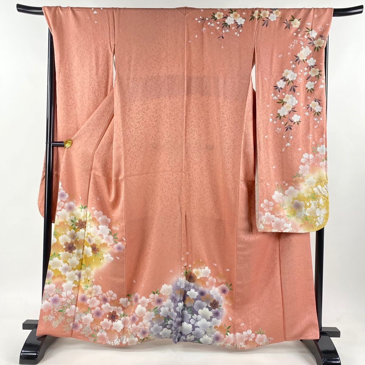 身長170cm 裄丈70cm ゆったりサイズ 汕頭風刺繍 正絹振袖 i288