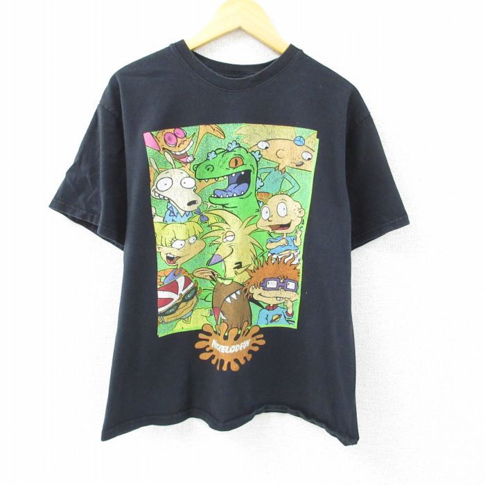 L/古着 半袖 Tシャツ メンズ アニメ ニコロデオン レプター チャッキー コットン クルーネック 黒 ブラック 23may27 中古
