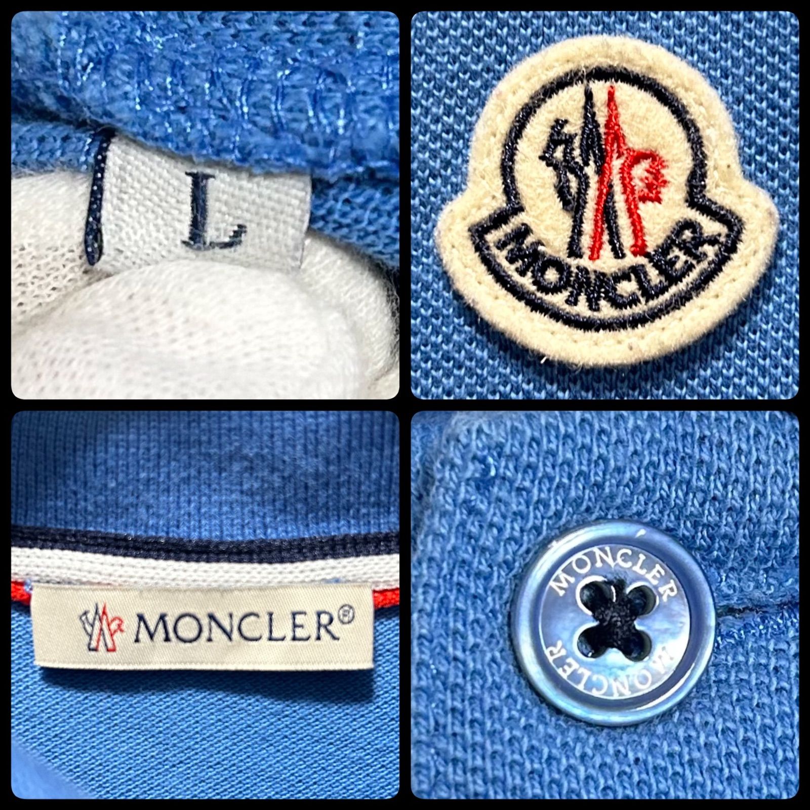 モンクレール トリコロール ロゴワッペン ポロシャツ 水色 Sサイズ 美品 MONCLER モンクレール ポロシャツ トリコロールライン 半袖
