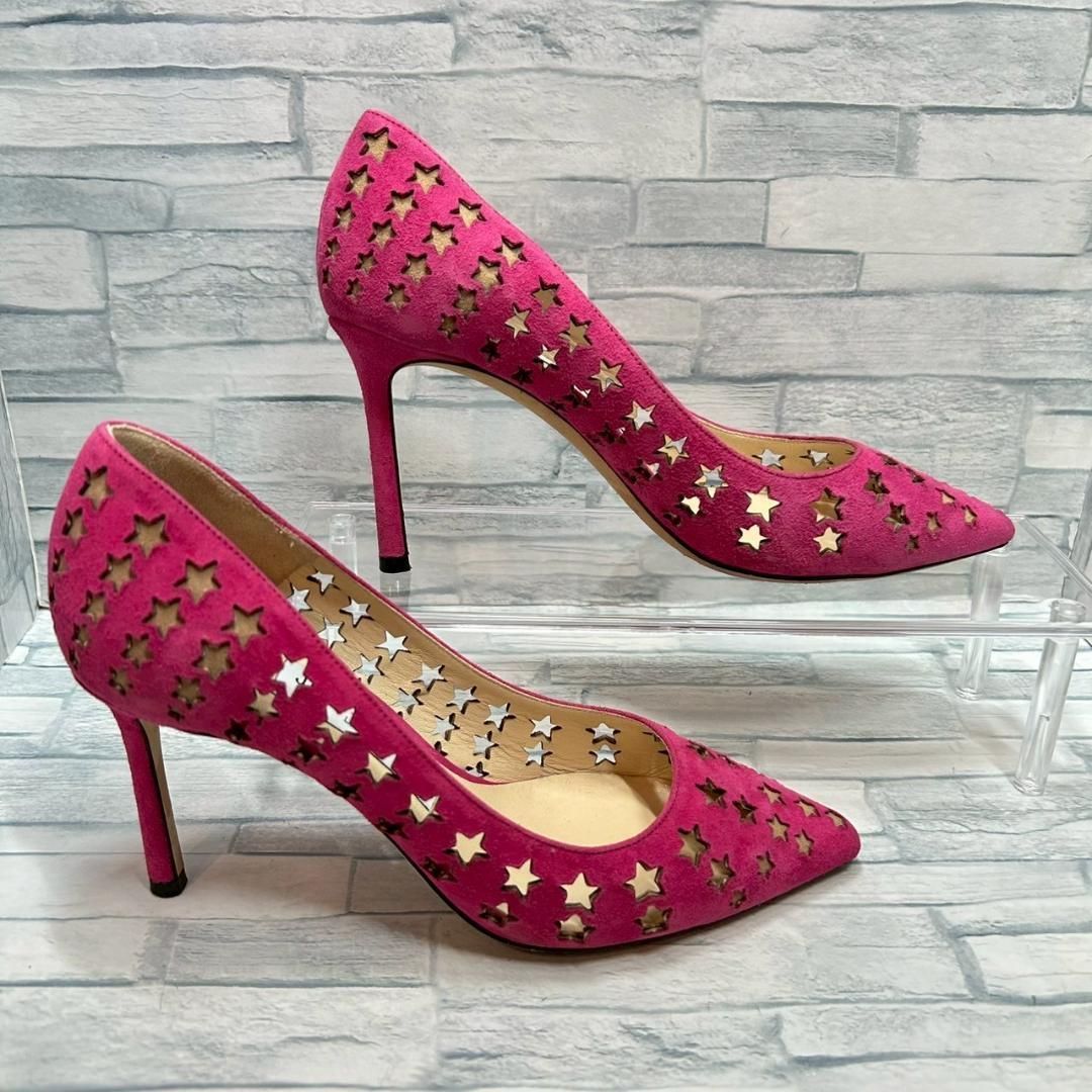 美品】JIMMY CHOO ハイヒール パンチング 星 ピンク スエード 35.5 (24