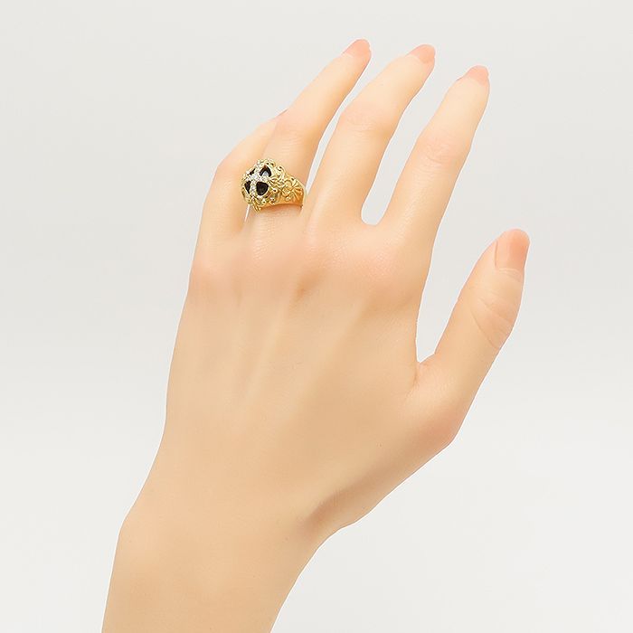 ◆Ｋ１８　デザインリング◆ダイヤモンド　パヴェ　◆カルセドニー＆オニキス k18 カルデローニ(CALDERONI GIOIELLI ） パヴェ リング | Mei