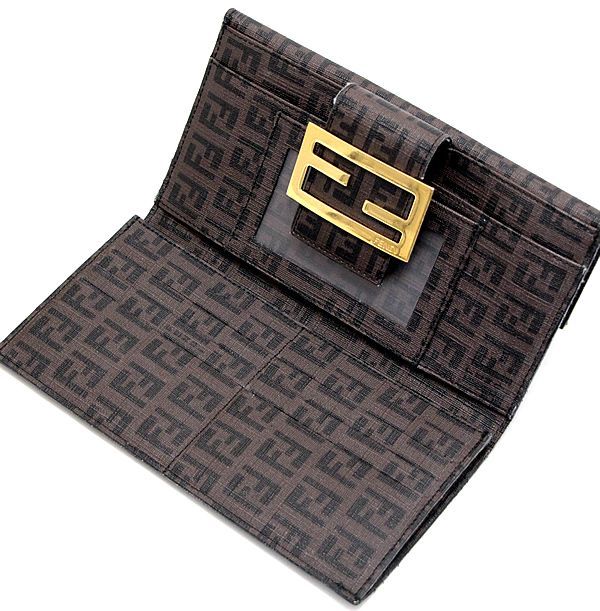 フェンディ FENDI ズッキーノ柄 ダブルホック 長財布 カーキ PVCレザー 