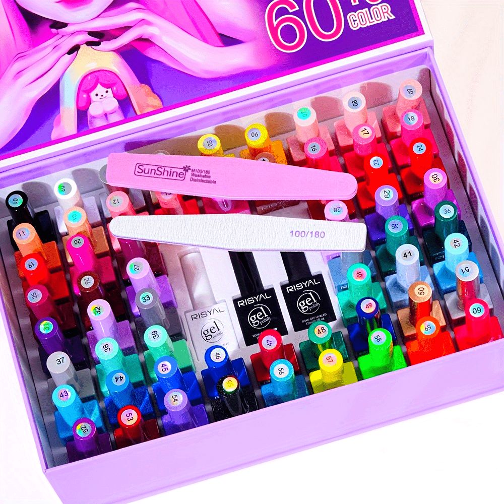 新着商品 RISYAL ネイルアートセット 65点 グルー60本 ベースグルー1本 強化シーラント1本 マットシーラント1本 擦り付けストリップ2本 15ml*63本 低臭長持ち ハンドネイルアートセット ギフトZUq